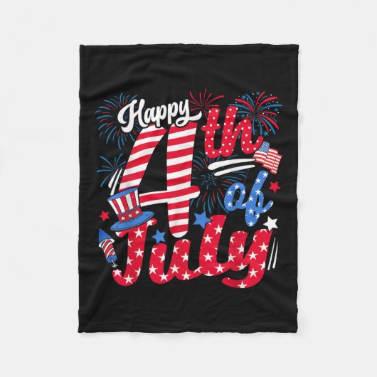 Happy 4th of July Amerikaanse vlag Amerikaanse 4th Fleece Deken (Voorkant)