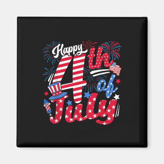 Happy 4th of July Amerikaanse vlag Amerikaanse 4th Magneet (Voorkant)