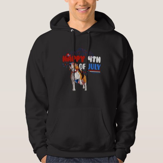 Happy 4th Of July Beagle America Flag Sunglasses Hoodie (Voorkant)
