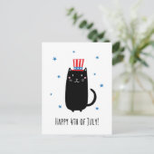 Happy 4th of July briefkaart met leuke, zwarte kat (Staand voorkant)