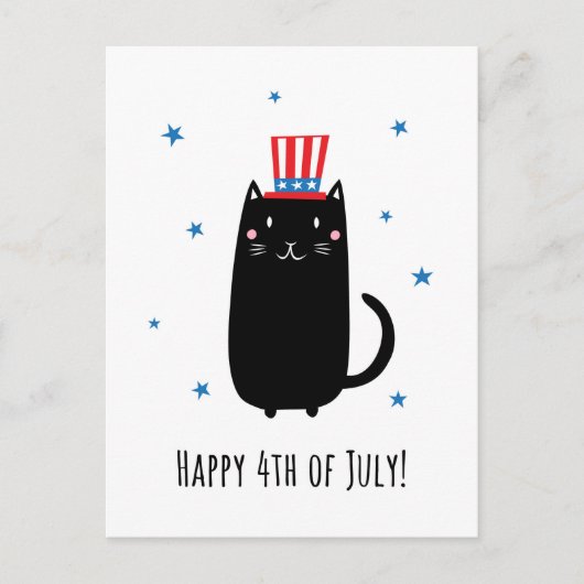 Happy 4th of July briefkaart met leuke, zwarte kat (Voorkant)