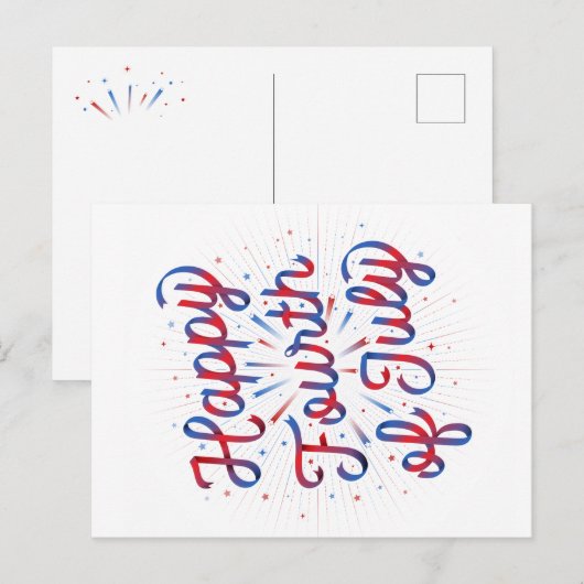 Happy 4th of July Briefkaart (Rood/Blauw Gradiënt) (Voorkant / Achterkant)
