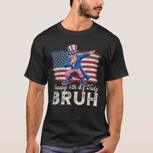Happy 4th of July Bruh Grappige Oom Sam Dabbing Bo T-shirt (Voorkant)