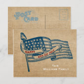 Happy 4th of July Burlap Flag Briefkaart (Voorkant / Achterkant)