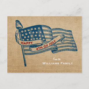 Happy 4th of July Burlap Flag Briefkaart