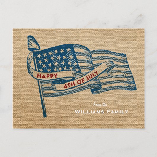 Happy 4th of July Burlap Flag Briefkaart (Voorkant)