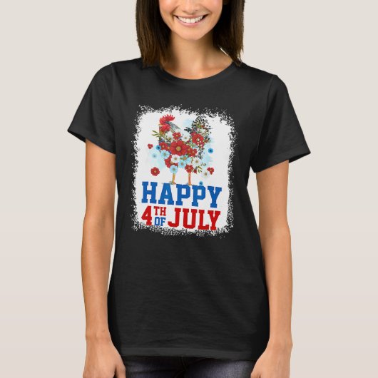 Happy 4th Of July Chicken Farmer Flower Bleached W T-shirt (Voorkant)