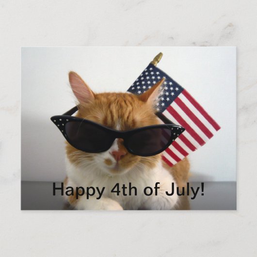 Happy 4th of July Cool Cat met Vlag Briefkaart (Voorkant)