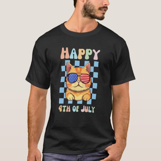 Happy 4th of July Cool Cat Sunglasses Patriotic US T-shirt (Voorkant)