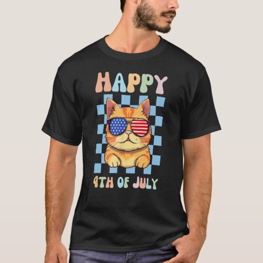 Happy 4th of July Cool Cat Zonnebril Patriottisch  T-shirt (Voorkant)