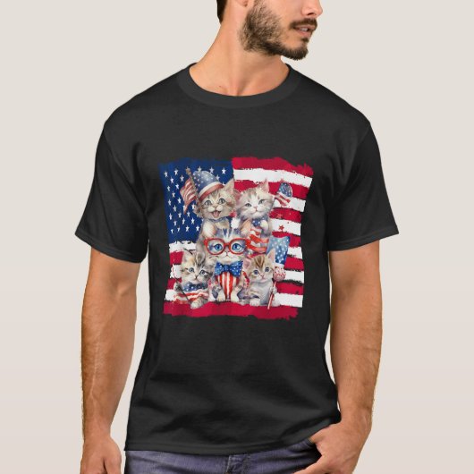 Happy 4th Of July Cute Cat Kitten American Flag f T-shirt (Voorkant)