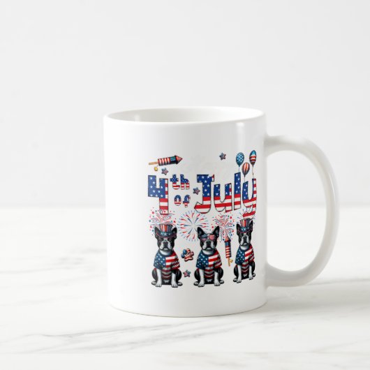 Happy 4th of July Drie Schattigee Boston Terriers Koffiemok (Rechts)