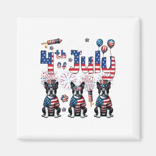Happy 4th of July Drie Schattigee Boston Terriers  Magneet