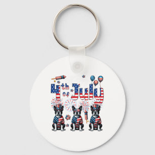 Happy 4th of July Drie Schattigee Boston Terriers Sleutelhanger