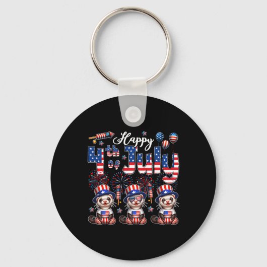 Happy 4th of July Drie Schattigee Fretten Zonnevla Sleutelhanger (Voorkant)