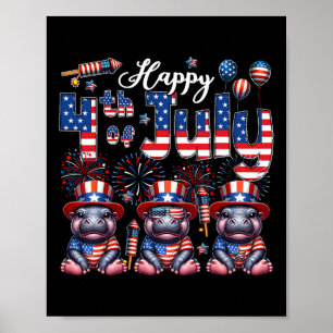 Happy 4th of July Drie Schattigee nijlpaarden Zonn Poster