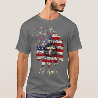 Happy 4th Of July ER Nurse Crew Sunflower American T-shirt