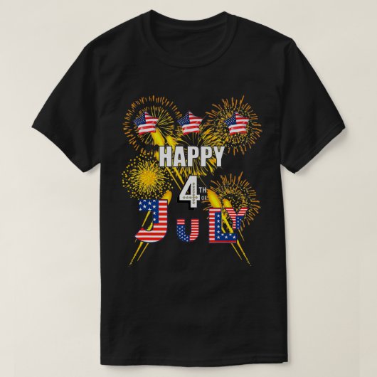 HAPPY 4TH OF JULY FLAG, FIREWORKS BALLOONS MEN WOM T-SHIRT (Design voorkant)