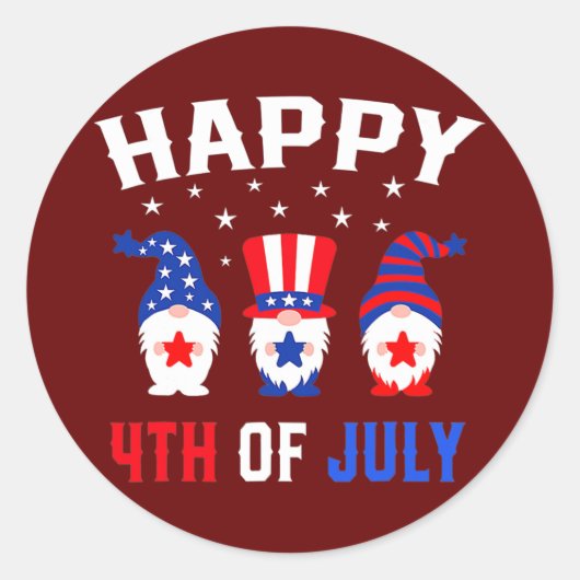 Happy 4th Of July Gnomes Patriotic American Flag Ronde Sticker (Voorkant)