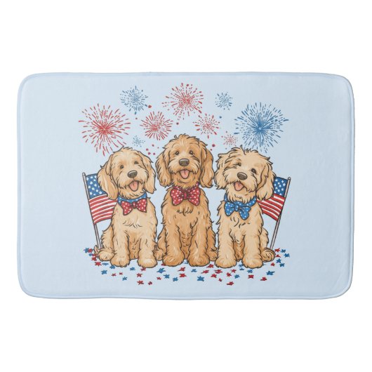 Happy 4th of July Goldendoodle Honden Vuurwerk Badmat (Voorkant)