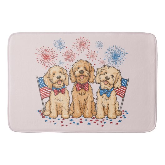 Happy 4th of July Goldendoodle Honden Vuurwerk Badmat (Voorkant)