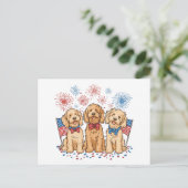 Happy 4th of July Goldendoodle Honden Vuurwerk Briefkaart (Staand voorkant)