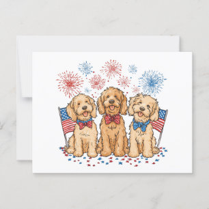 Happy 4th of July Goldendoodle Honden Vuurwerk Briefkaart