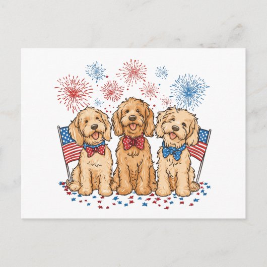 Happy 4th of July Goldendoodle Honden Vuurwerk Briefkaart (Voorkant)