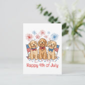Happy 4th of July Goldendoodle Honden Vuurwerk Briefkaart (Staand voorkant)