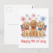 Happy 4th of July Goldendoodle Honden Vuurwerk Briefkaart (Voorkant / Achterkant)