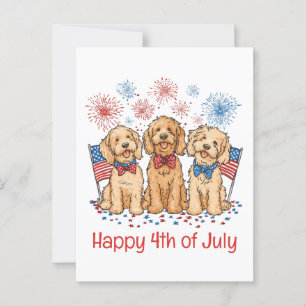 Happy 4th of July Goldendoodle Honden Vuurwerk Briefkaart