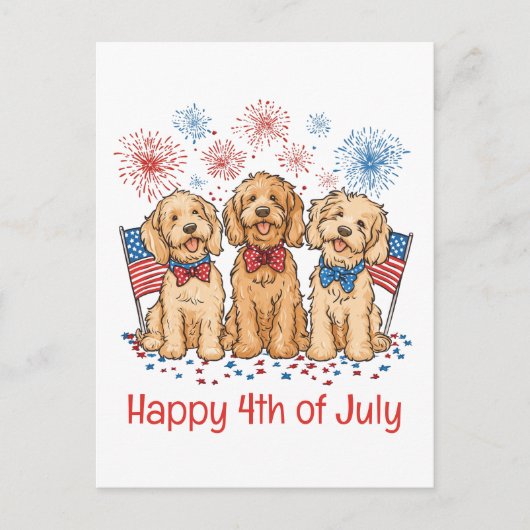 Happy 4th of July Goldendoodle Honden Vuurwerk Briefkaart (Voorkant)