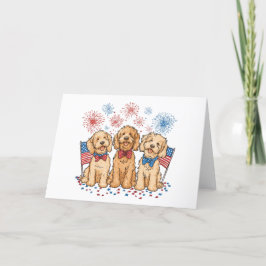 Happy 4th of July Goldendoodle Honden Vuurwerk Feestdagen Kaart