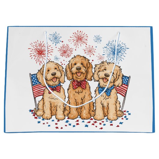 Happy 4th of July Goldendoodle Honden Vuurwerk Groot Cadeauzakje (Voorkant)