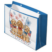 Happy 4th of July Goldendoodle Honden Vuurwerk Groot Cadeauzakje (Voorkant Gekanteld)