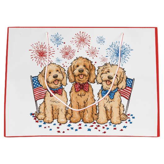 Happy 4th of July Goldendoodle Honden Vuurwerk Groot Cadeauzakje (Voorkant)