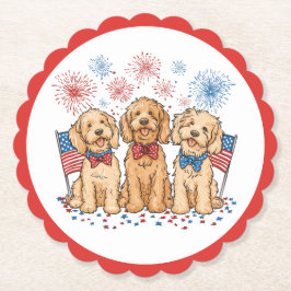Happy 4th of July Goldendoodle Honden Vuurwerk Kartonnen Onderzetters
