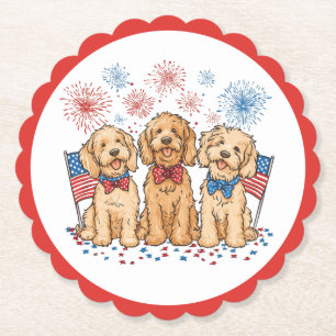 Happy 4th of July Goldendoodle Honden Vuurwerk Kartonnen Onderzetters