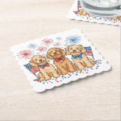 Happy 4th of July Goldendoodle Honden Vuurwerk Kartonnen Onderzetters (Gebogen)