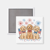 Happy 4th of July Goldendoodle Honden Vuurwerk Magneet (Voorkant / Achterkant)