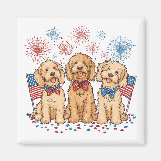 Happy 4th of July Goldendoodle Honden Vuurwerk Magneet (Voorkant)