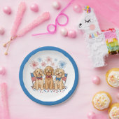 Happy 4th of July Goldendoodle Honden Vuurwerk Papieren Bordje (Feest)