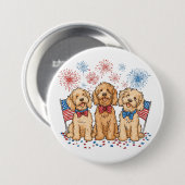 Happy 4th of July Goldendoodle Honden Vuurwerk Ronde Button 7,6 Cm (Voorkant /achterkant)