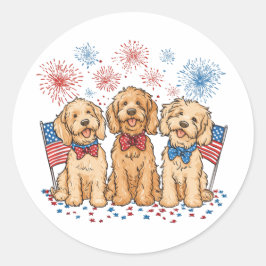 Happy 4th of July Goldendoodle Honden Vuurwerk Ronde Sticker