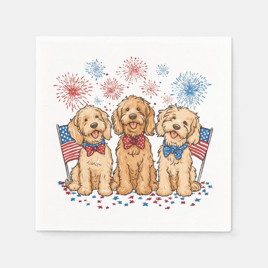 Happy 4th of July Goldendoodle Honden Vuurwerk Servet (Voorkant)
