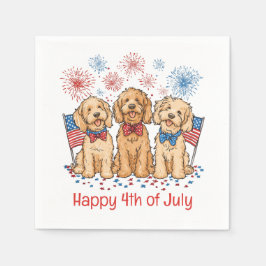 Happy 4th of July Goldendoodle Honden Vuurwerk Servet