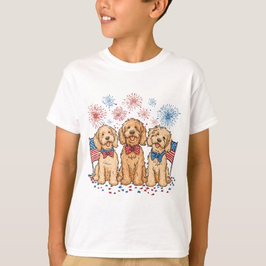 Happy 4th of July Goldendoodle Honden Vuurwerk T-shirt (Voorkant)