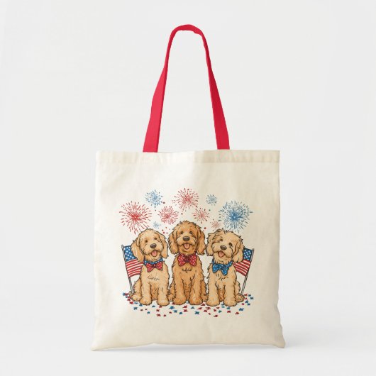 Happy 4th of July Goldendoodle Honden Vuurwerk Tote Bag (Voorkant)