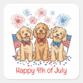 Happy 4th of July Goldendoodle Honden Vuurwerk Vierkante Sticker