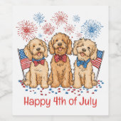 Happy 4th of July Goldendoodle Honden Vuurwerk Wijn Etiket (Enkel label)